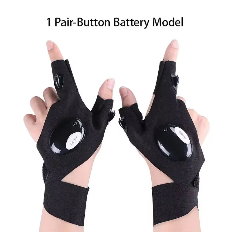 LED Flashlight Fishing Strap Fingerless Gloves Waterproof Cycling Camping Hiking Rescue Glove Lamp Lighting Gloves